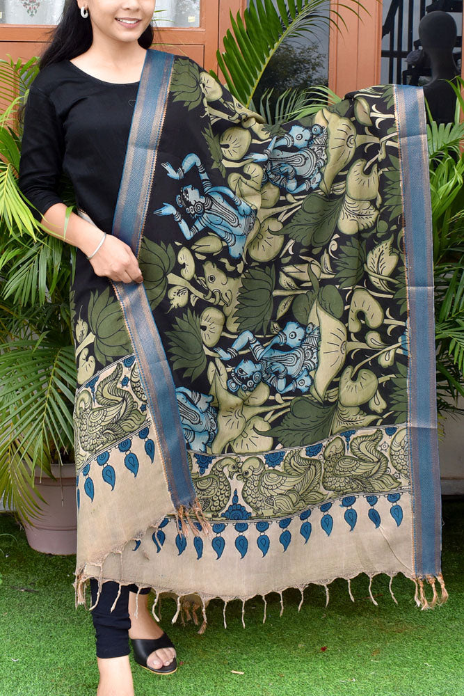 Beautiful Bangalore Cotton Silk Pen Kalamkari Dupatta