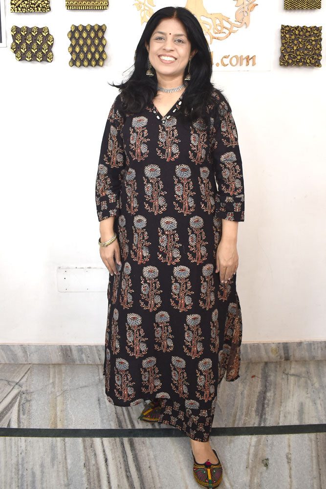 Designer Ajrakh cotton Kurta & Pant With Mirror Work - Size 40 to 44 ( all sizes)