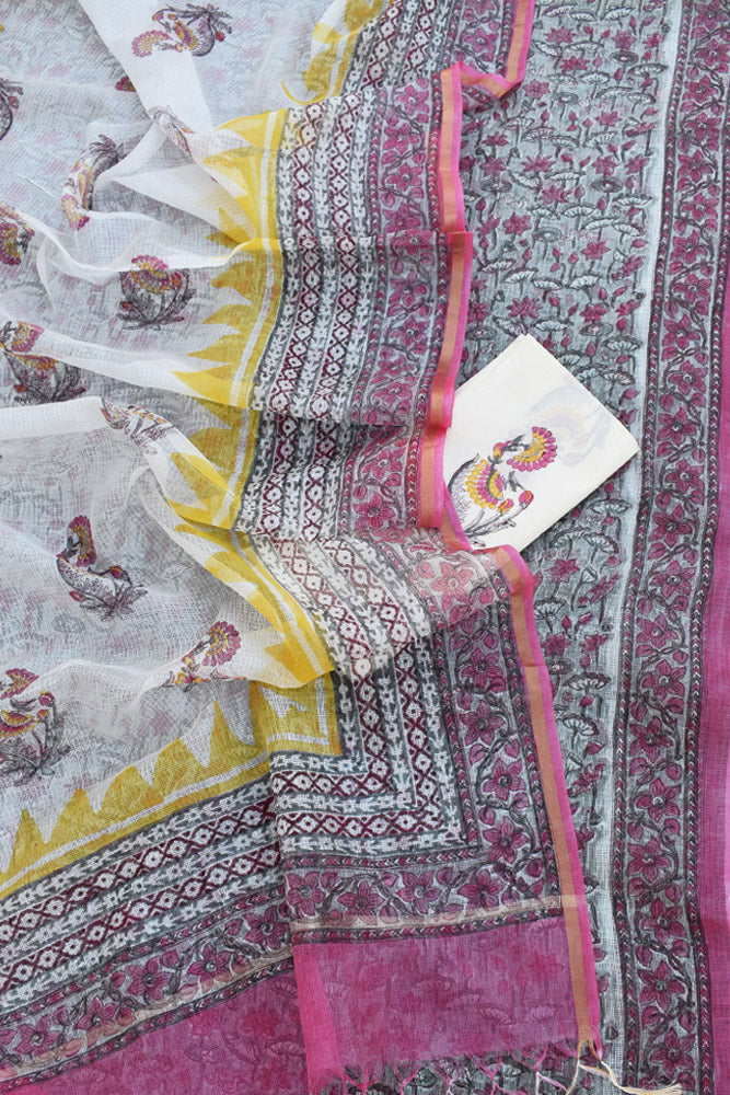 Elegant Hand Block Printed Kota Silk Unstitched Suit