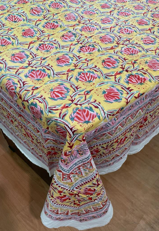 Hand Block Printed Cotton Table Cover  ( Size 60 by 90 inches)