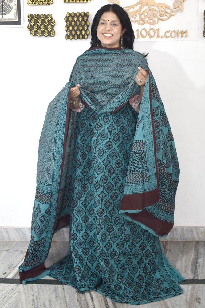 Bagh Hand Block Printed unstitched 3 pc Cotton suit fabric with block print from MP