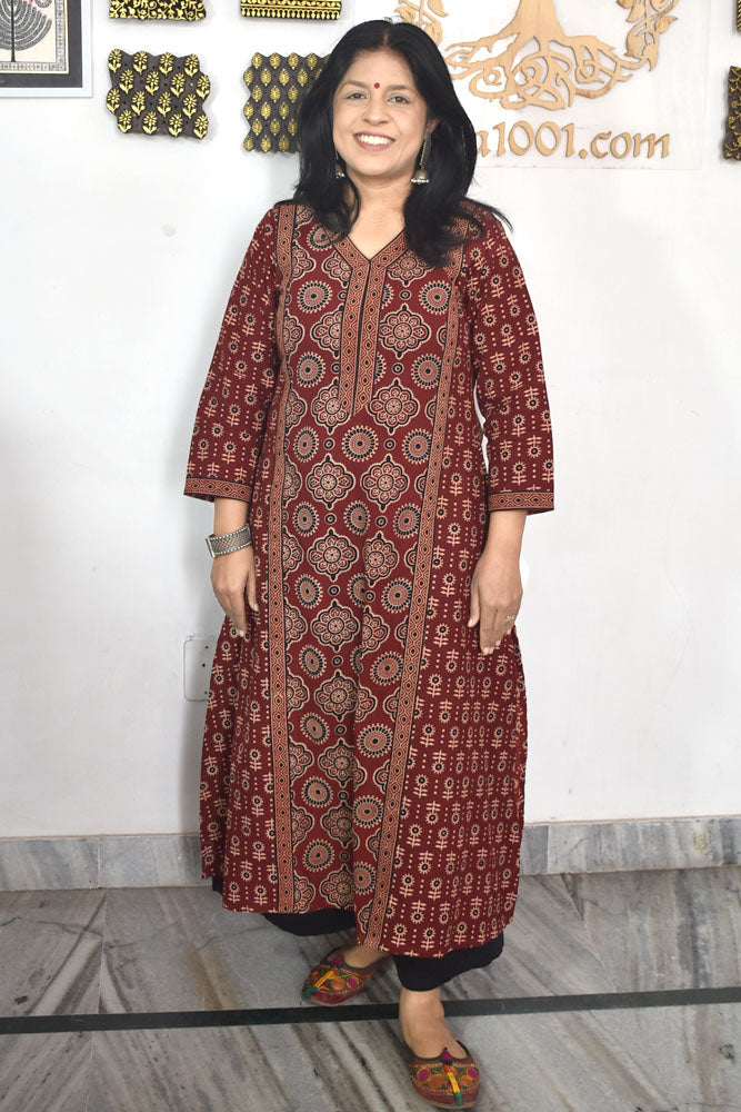 Designer Hand Block Printed Ajrakh cotton Kurta - Size 38 to 46 ( all sizes)