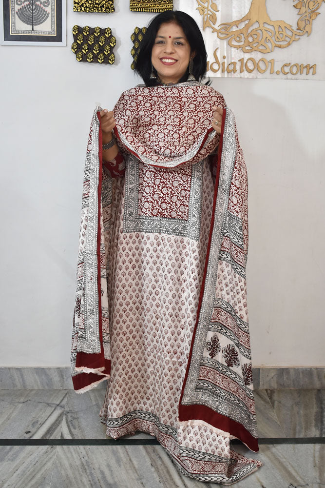 Bagh Hand Block Printed unstitched 3 pc Modal silk suit fabric from MP