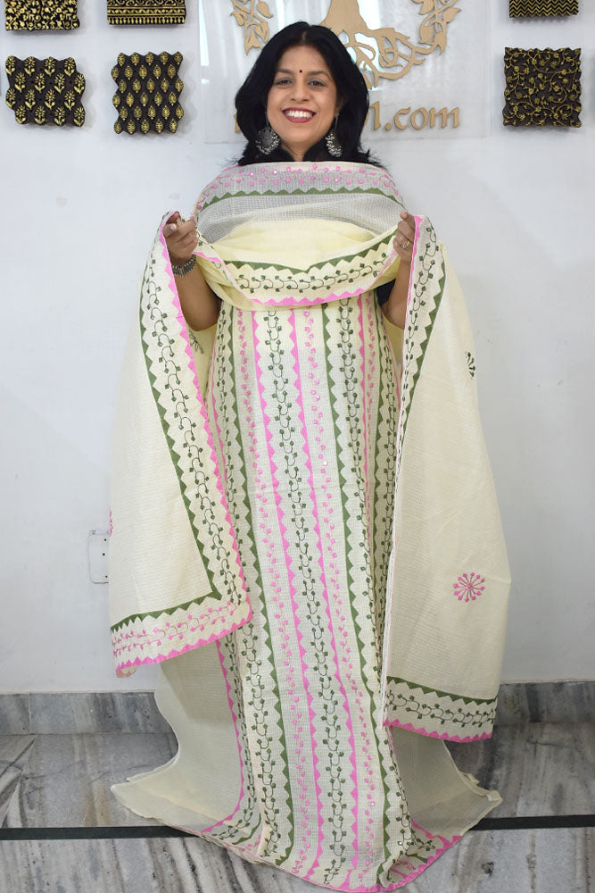 Elegant Kota Kurta & Dupatta set with Hand done Heavy Phool patti work & Cotton Bottom