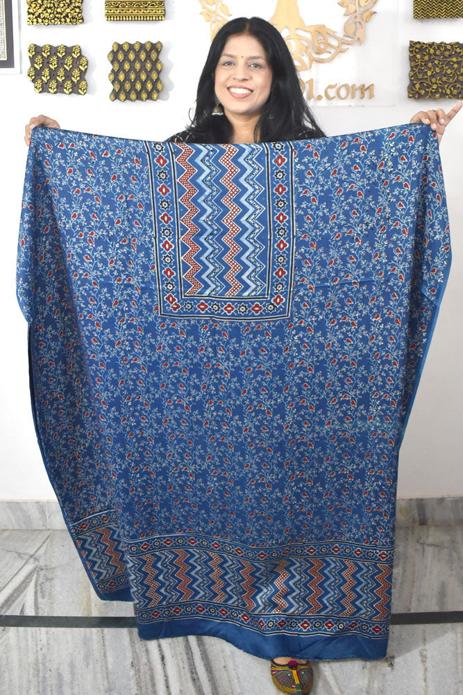 Designer Modal Silk Ajrakh Hand Block Print Kurta Fabric - 2.5 mtrs cut