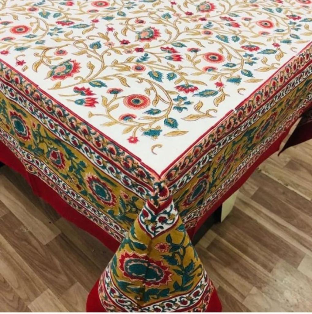 Hand Block Printed Cotton Table Cover ( Size 60 by 90 inches)