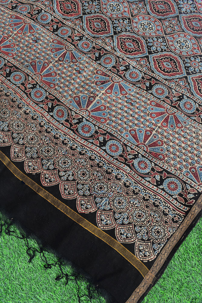 Elegant Ajrakh Hand Block Print Chanderi Dupatta