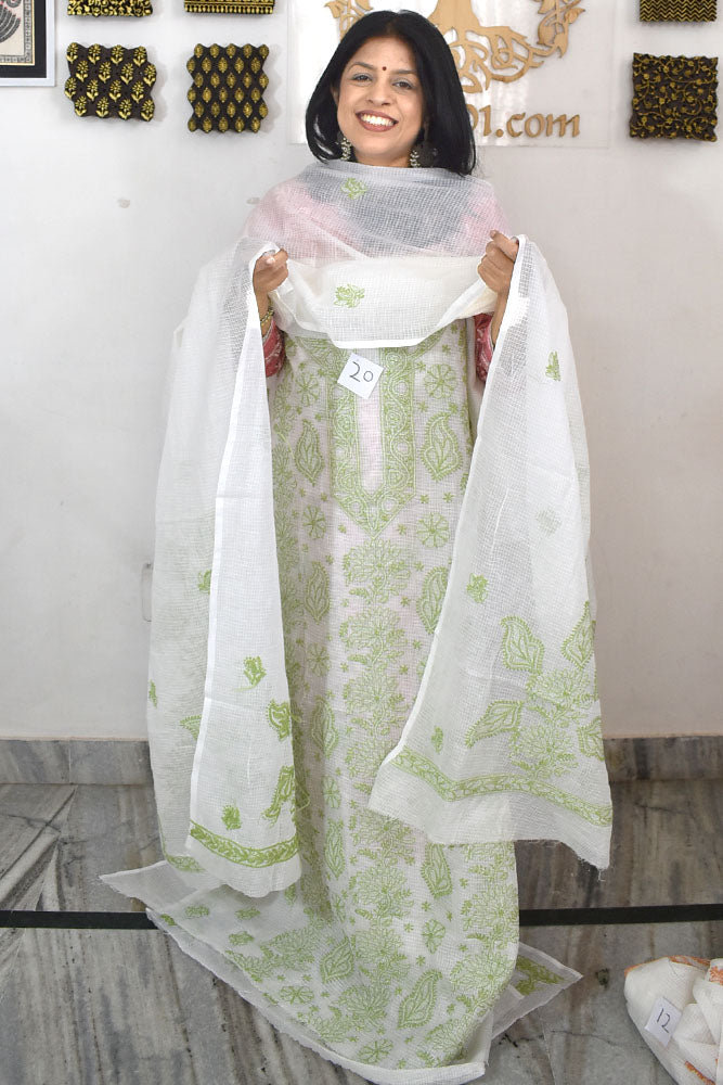 Elegant Kota Doria Kurta & Dupatta Set with Lucknowi Hand Chikankari embroidery NO - 20