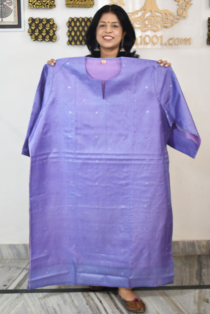 Semi Stitched Block Printed Tussar Silk Kurta