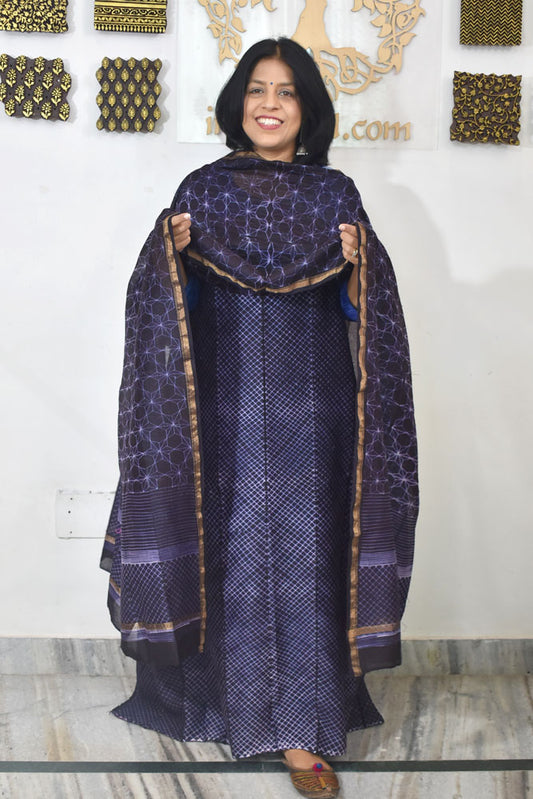 Premium Chanderi Silk Cotton Kurta dupatta sets with Nui Shibori Work