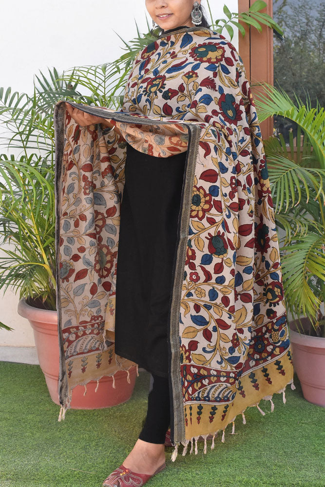 Mithila : Beautiful Bangalore Cotton Silk Hand Painted Kalamkari Dupatta