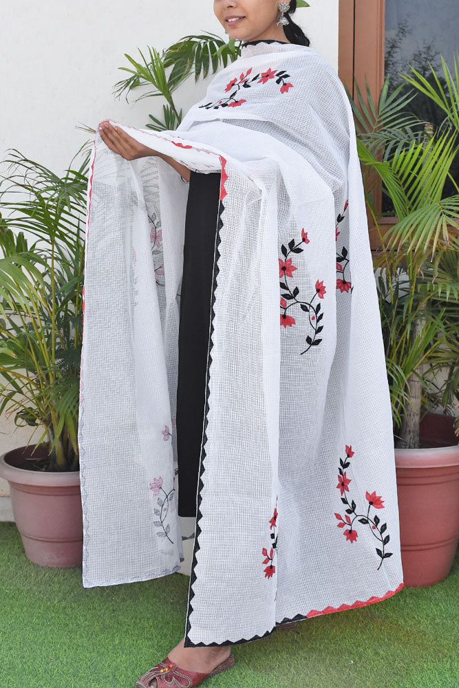 Handcrafted Phool Patti Applique work Kota cotton dupatta