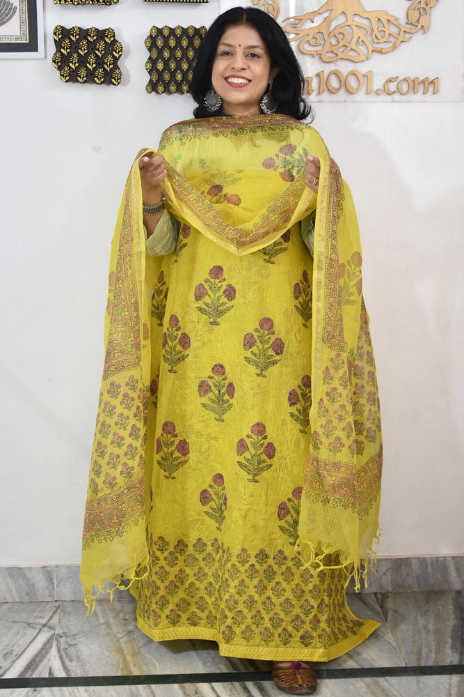 Elegant Kota cotton suit with tepchi work & Hand block printed dupatta