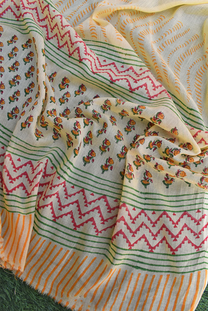 Hand Block Printed Soft Mul Cotton Dupatta