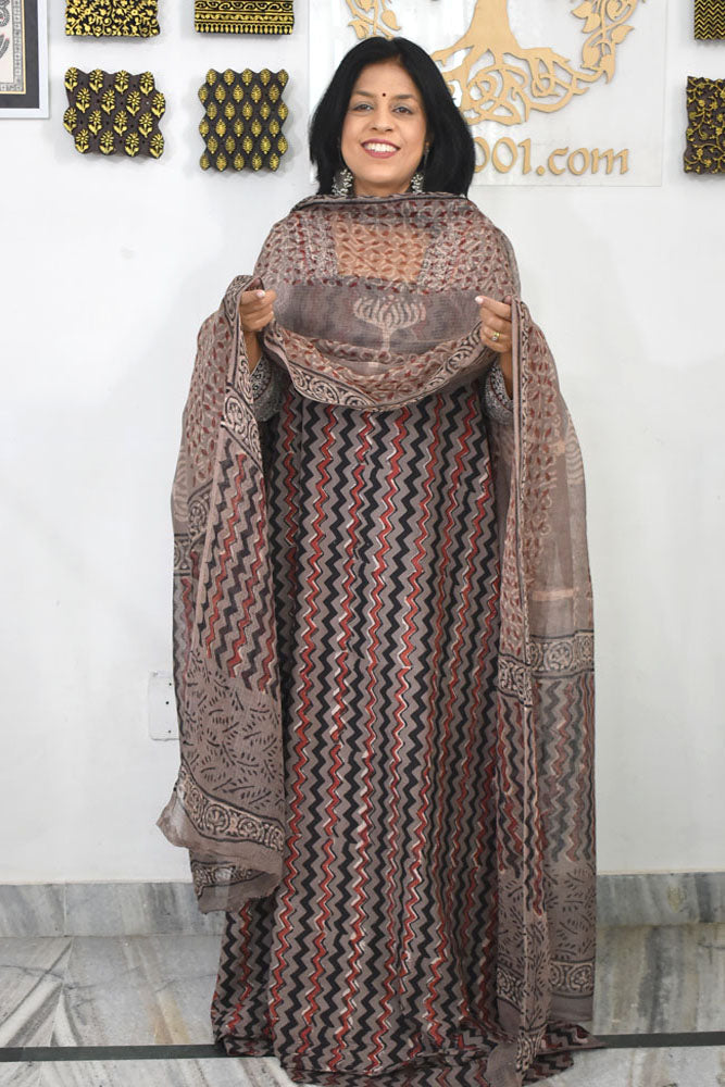 Beautiful Vanaspathi Ajrakh Pure cotton suit with Kota Doria dupatta