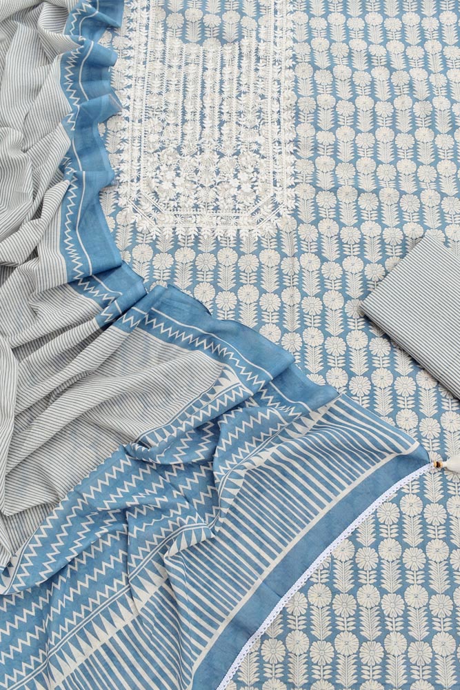 Beautiful soft Cotton Unstitched Suit Fabric with Embroidery & Soft Mul cotton dupatta