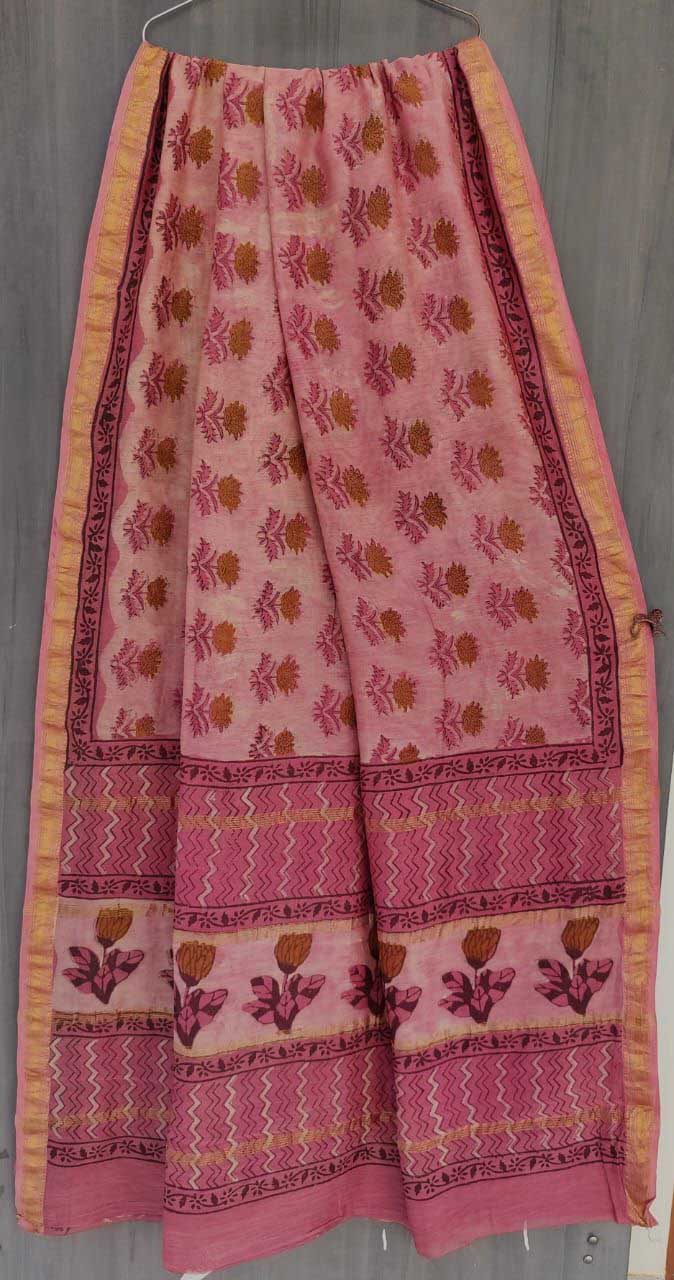 Elegant & Earthy Hand Block Printed Dabu Ajrakh Maheshwari Saree