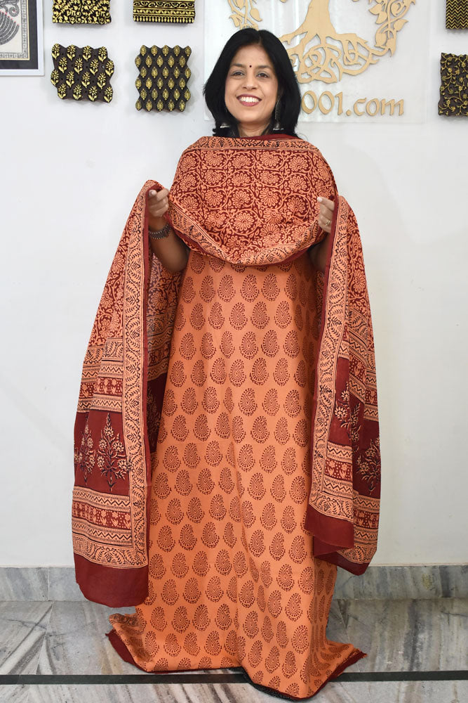 Bagh Hand Block Printed unstitched 3 pc Cotton suit fabric from MP