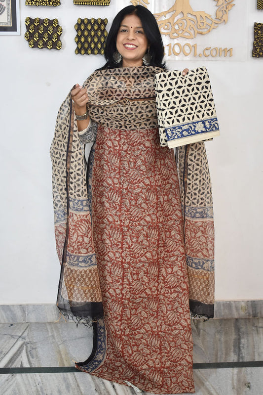 Beautiful Kota Doria cotton suit with Hand Block print