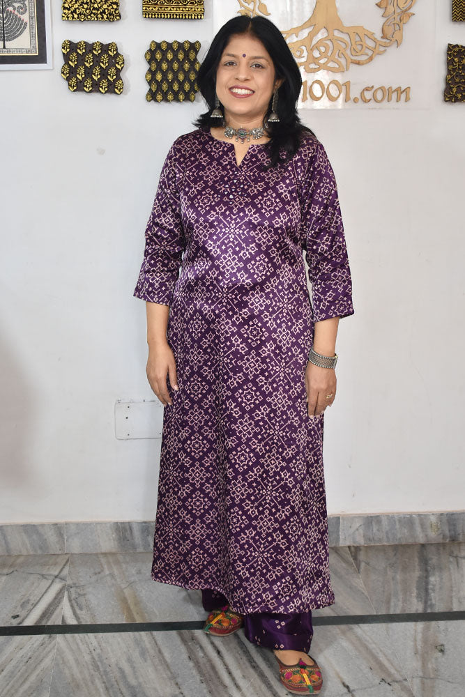 Beautiful Ajrakh Mashru Silk Kurta with Kutch Mirror work & Mashru pant size - 38 to 48