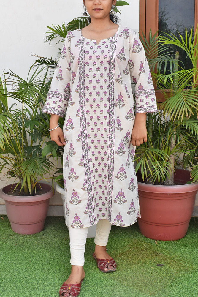 Beautiful Cotton Kurta with Tagai & Aari work & Embroidered Sequins Size - 42, 44