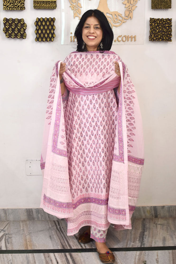 Designer Cotton suits with Hand block print & Gota & Lace Detailing