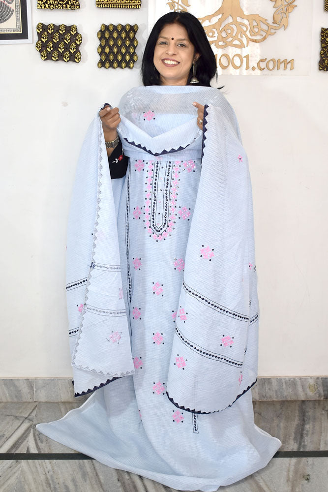 Elegant Kota Kurta & Dupatta set with Hand done Heavy Phool patti work & Cotton Bottom