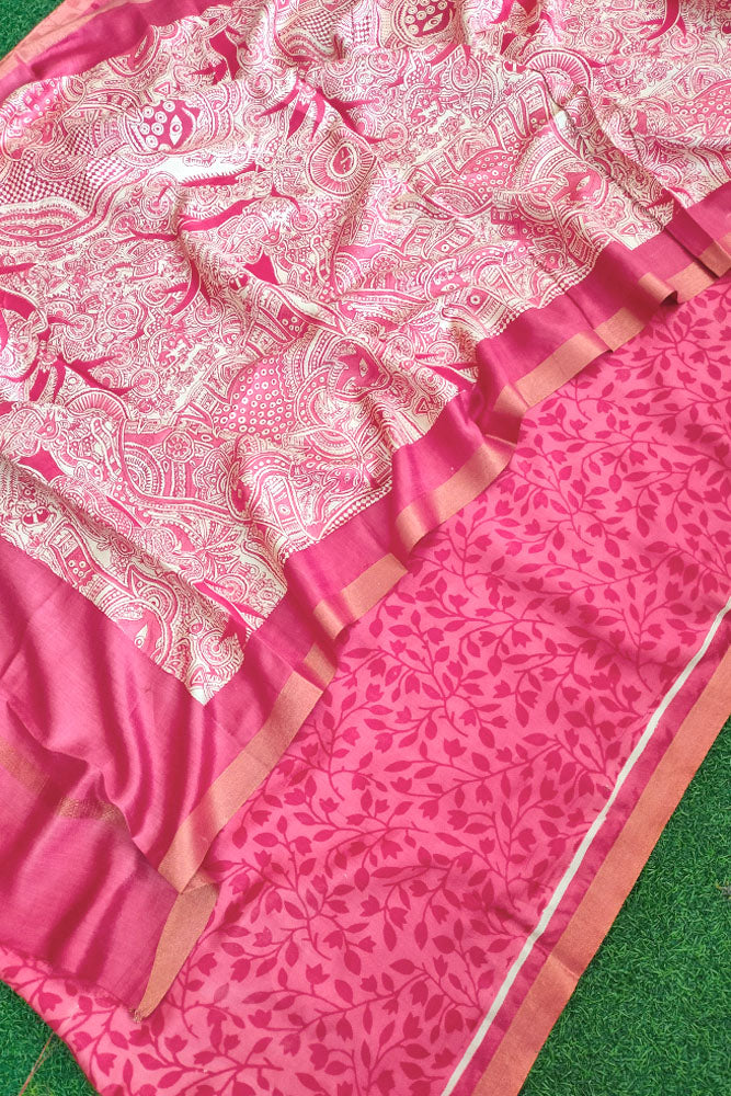 Beautiful Hand Block Printed Maheshwari Kurta with Hand Painted Kalamkari Dupatta & Cotton Bottom