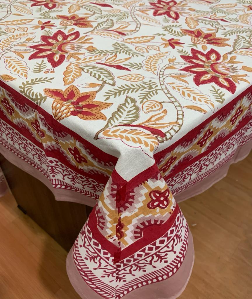 Hand Block Printed Cotton Table Cover ( Size 60 by 90 inches)