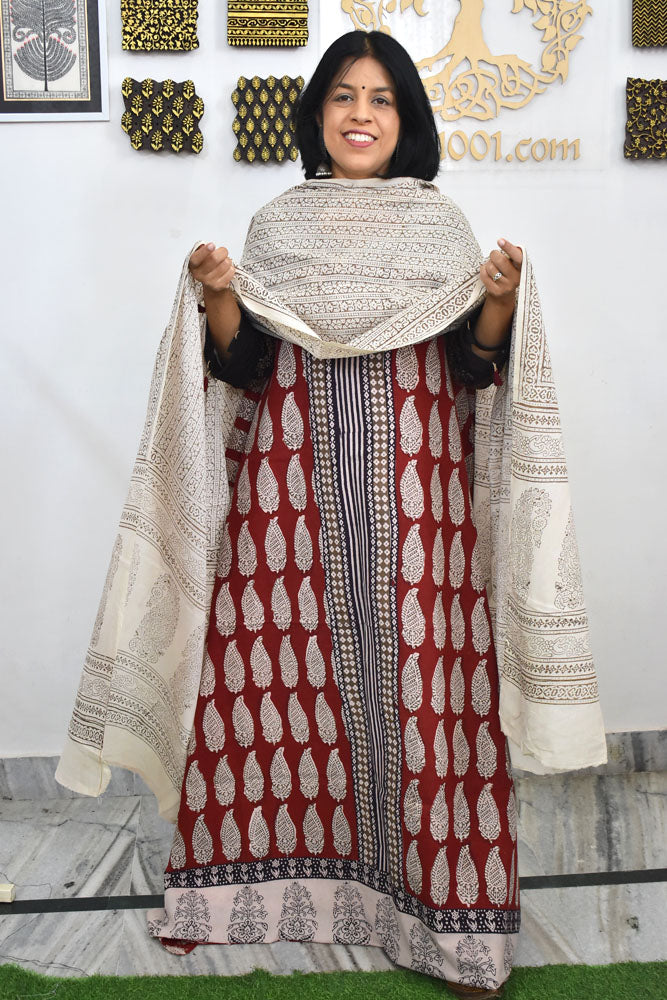Bagh Hand Block Printed unstitched 3 pc Cotton suit fabric from MP