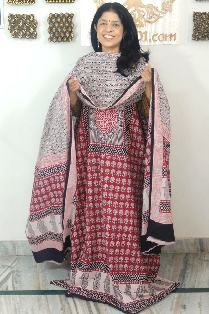 Bagh Hand Block Printed unstitched 3 pc Cotton suit fabric with block print from MP