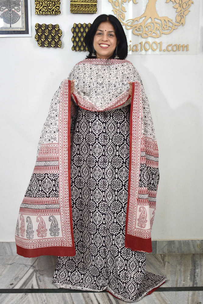 Bagh Hand Block Printed unstitched 3 pc Cotton suit fabric from MP