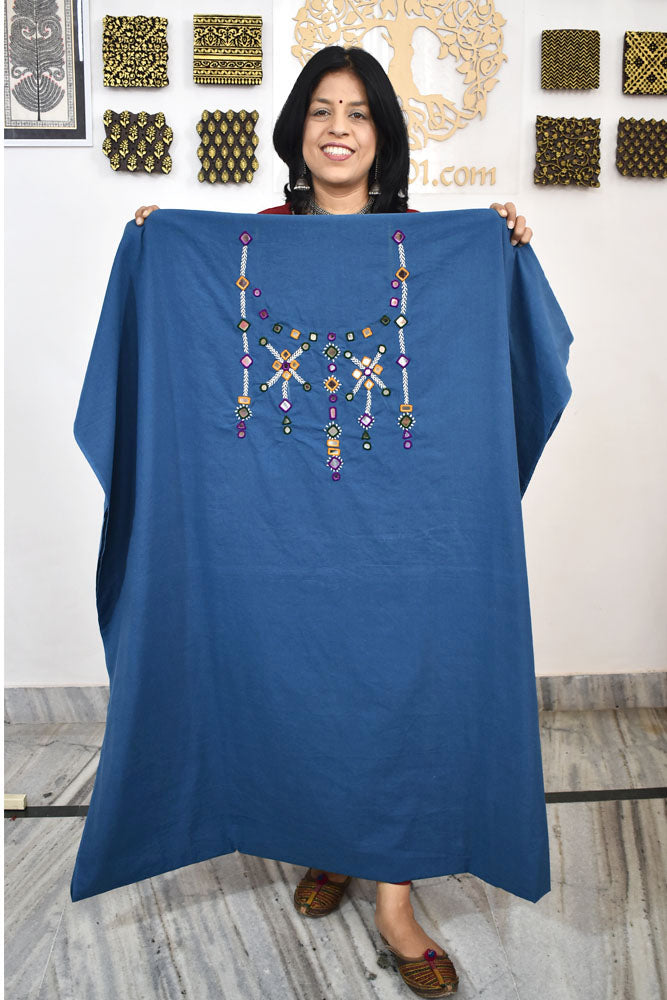 5 mtr cotton fabric with Mirror and Ahir work embroidery on the neck