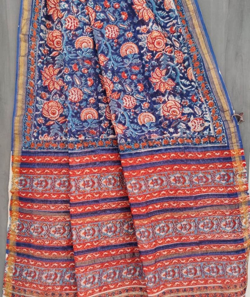 Mithya : Elegant Sanganer Hand Block Printed Maheshwari Saree