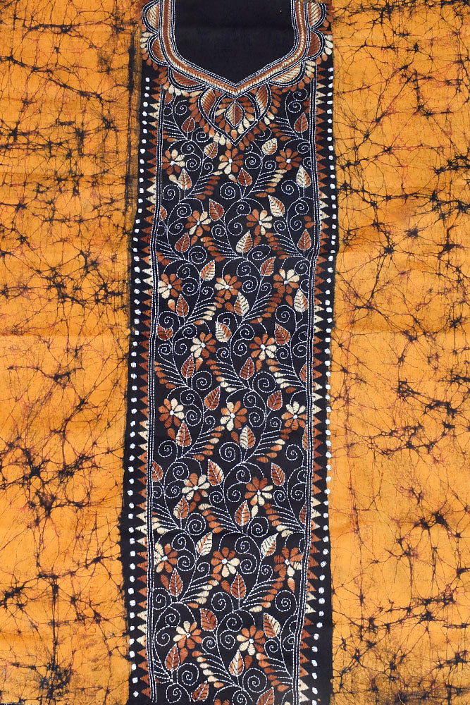 Hand crafted Batik & Kantha work cotton fabric - (Length 2.5 mtrs, )