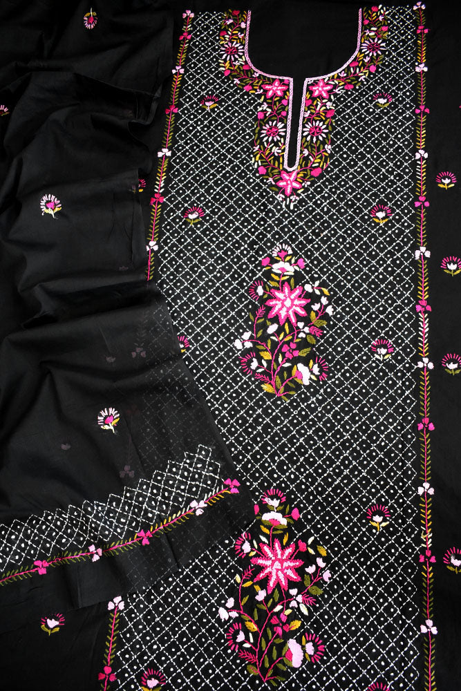 Elegant Intricate Handcrafted cotton unstitched suit fabric with embroidery