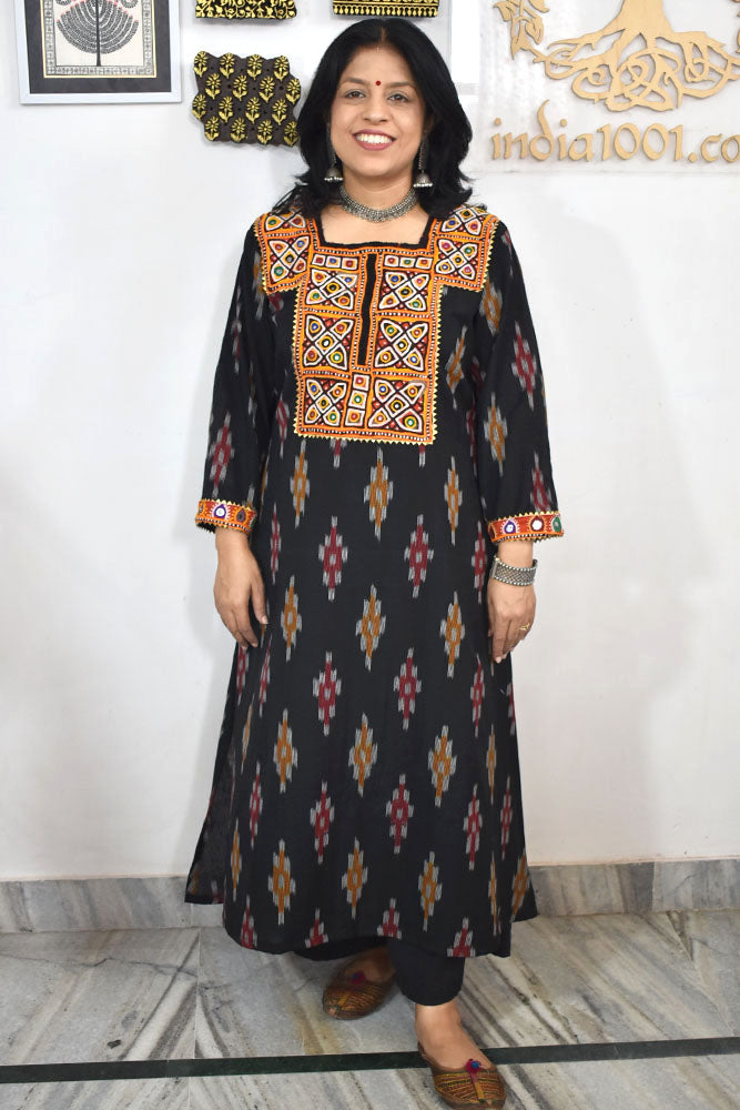 Designer Vintage Tribal patches Ikkat Kurta