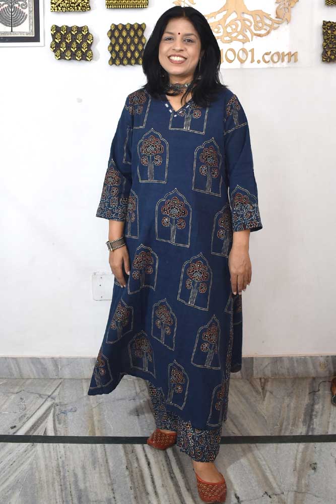 Designer Ajrakh cotton Kurta & Pant With Mirror Work - Size 38 to 46 ( all sizes)