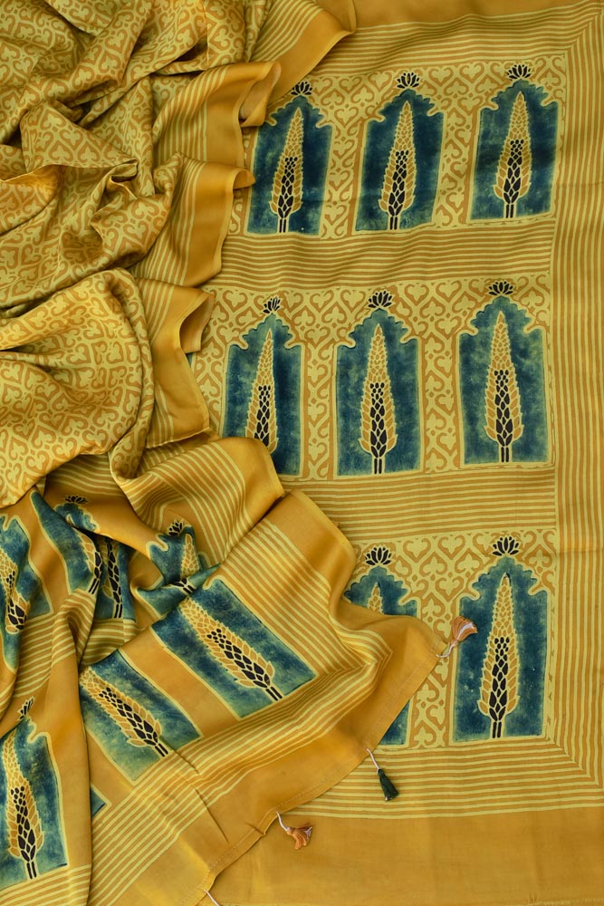 Elegant Ajrakh Modal Kurta and Dupatta Set with placement design & tassels