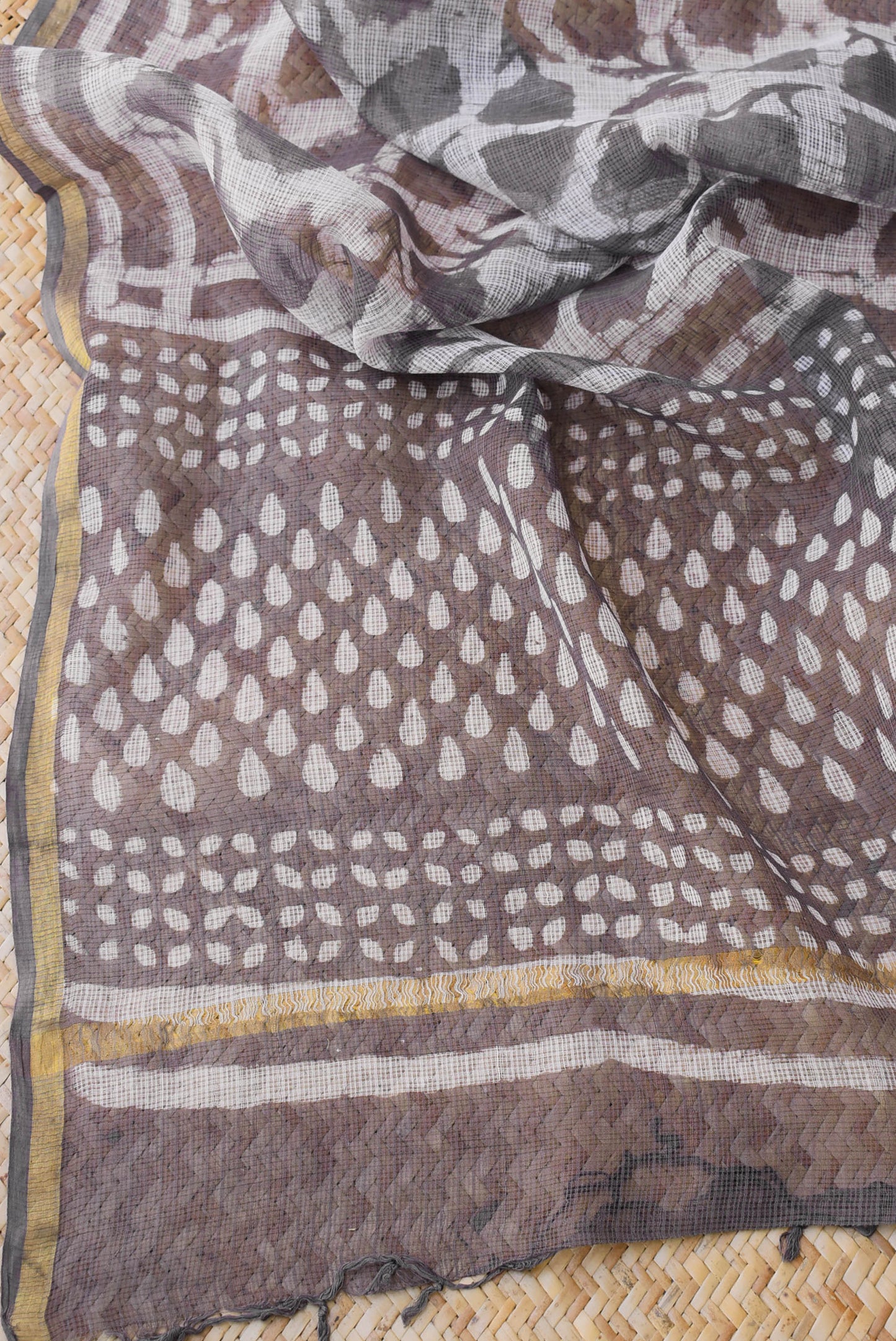 Hand Block Printed Kota Cotton Dupatta with zari border