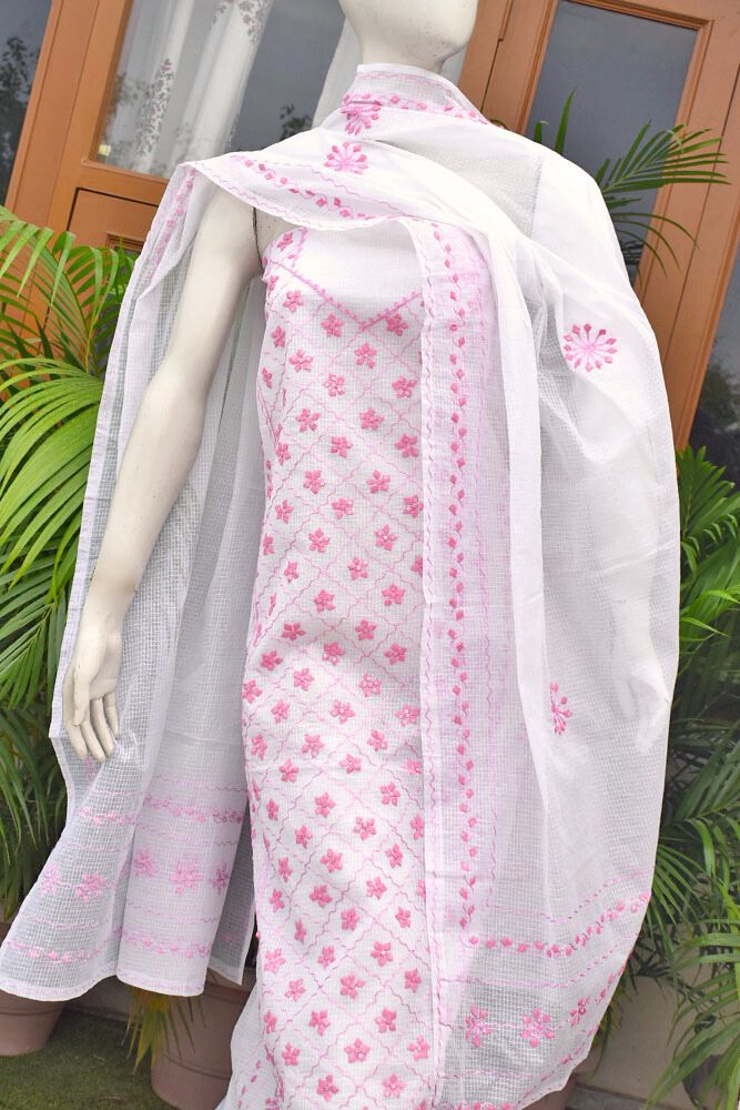 Elegant Kota Unstitched Kurta & Dupatta set with Hand done Phool patti work