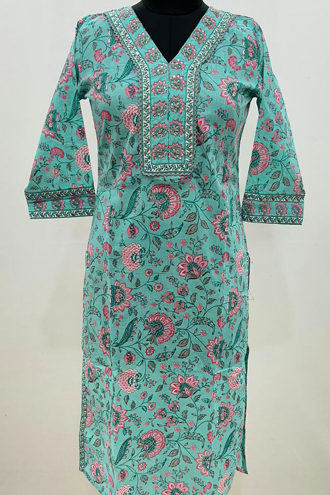 Beautiful Cotton Kurta with Hand Embroidery & Sequins Size - 38, 40, 42, 44
