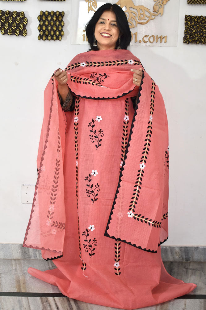 Elegant Kota Kurta & Dupatta set with Hand done Heavy Phool patti work & Cotton Bottom