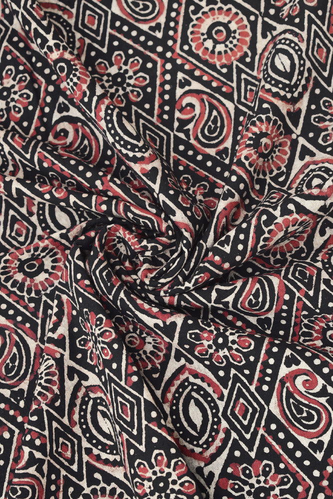 Ajrakh Hand Block Printed Cotton Fabric - 2.5 mtrs