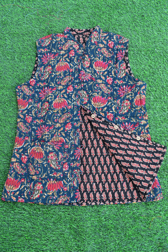 Block Print Quilted Reversible cotton jacket - Size - 38,40, 42