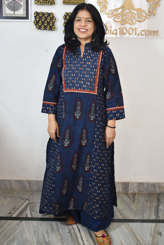 Designer Hand Block Printed Ajrakh cotton Kurta / Dress - Size 38 to 48 ( all sizes)