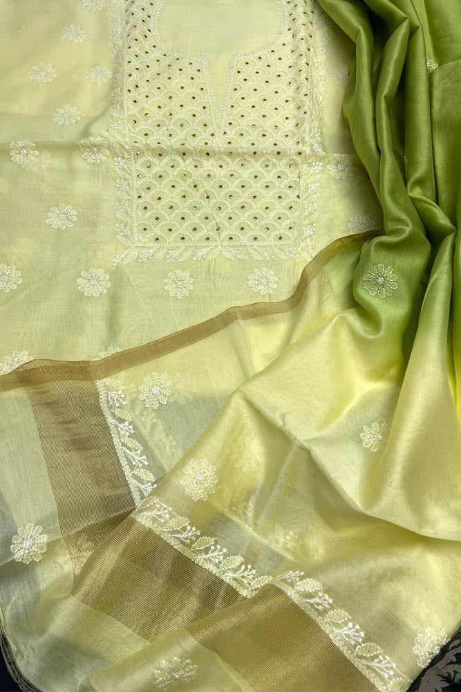 Elegant Chanderi Kurta & Tie & Dye Dupatta Set with Chikankari Embroidery & Muqaish work