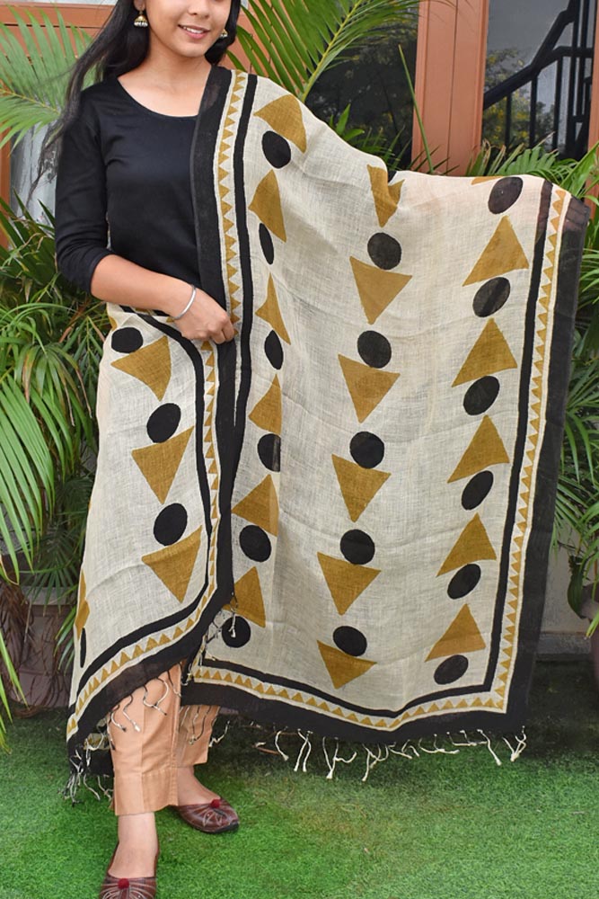 Elegant Hand Block Printed Pure Linen dupatta