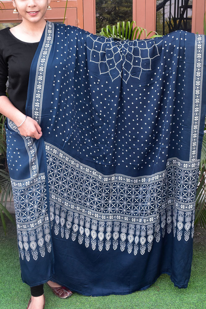 Elegant Modal Silk Dupatta with Bandhani Print & Foil Mirror Work