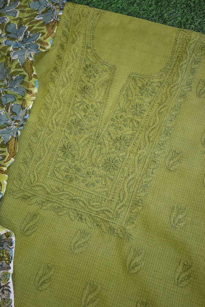 Elegant Lucknowi Chikankari Hand Embroidery work & Block print kota dupatta set